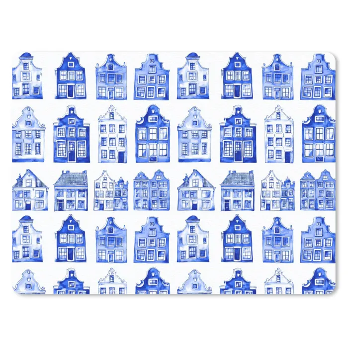 Patroon - Huizen - Blauw muismat rubber klein 262 -3d