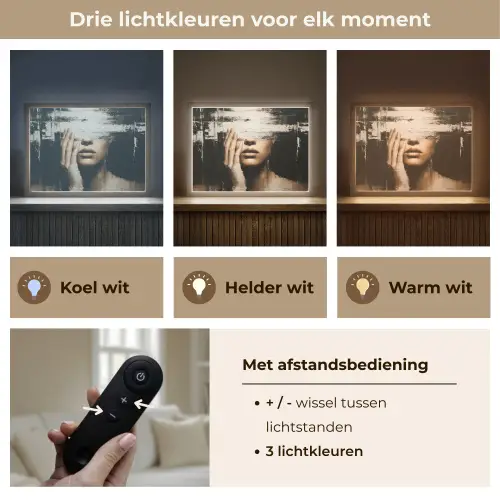 Hand - Gezicht - Strepen - Abstract Light Box met batterij (Wandlamp) middel -USP_lichtkleurNL