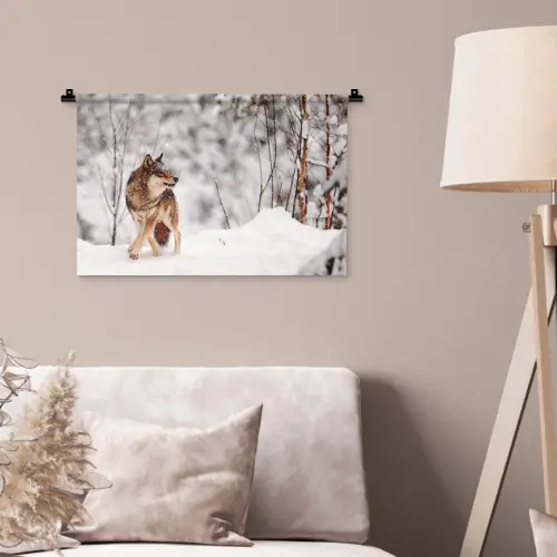 Wolf - Winter - Sneeuw - Natuur - Dieren Wandkleed katoen klein -sfeer4