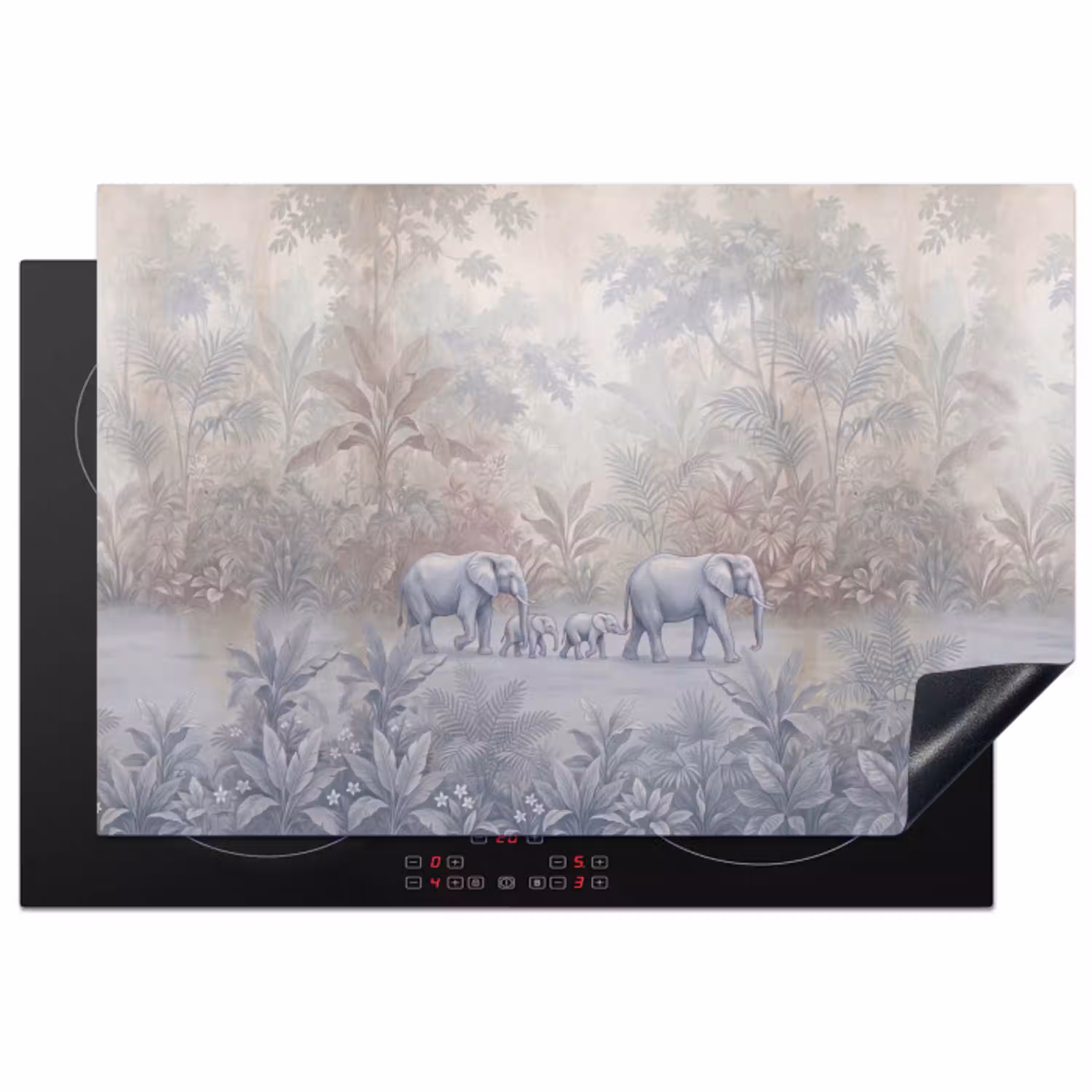 Olifant - Familie - Jungle - Illustratie - Grijs Inductie beschermer vinyl 3mm klein -3d