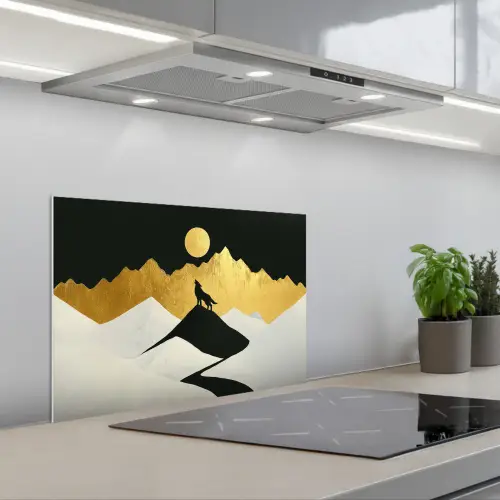 Wolf - Bergen - Maan - Zwart keuken achterwand spatscherm klein -3d_schuin