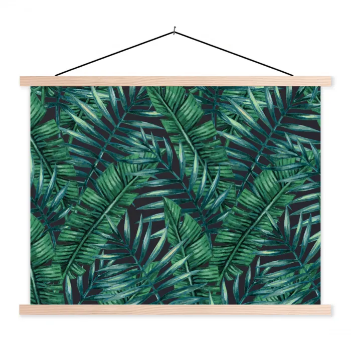 Jungle - Bladeren - Tropical textielposter latten blank klein -3d