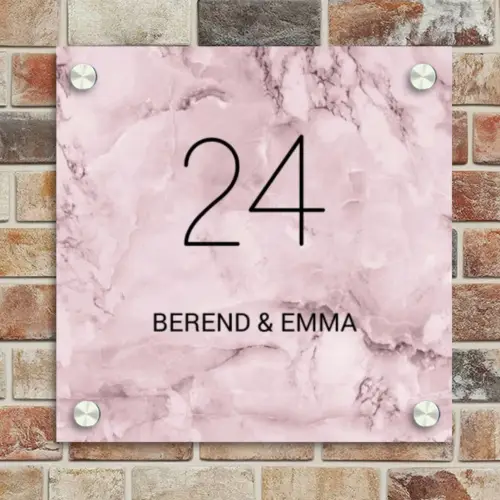 Roze marmer - Klassiek Naambord Vierkant klein -sfeer2