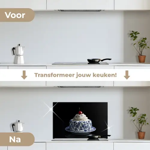 Taart - Slagroom - Kers - Bord - Delfts blauw keuken achterwand spatscherm klein -voor_na_NL