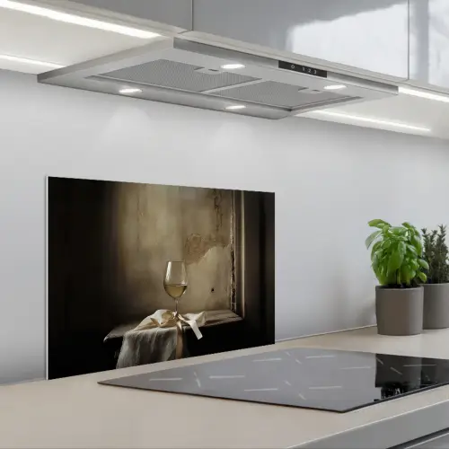 Strik - Beige - Witte - Wijn keuken achterwand spatscherm klein -3d_schuin