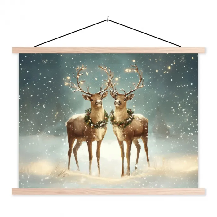 Kerstmagie - Winterwoud - Rendier textielposter latten blank klein -3d
