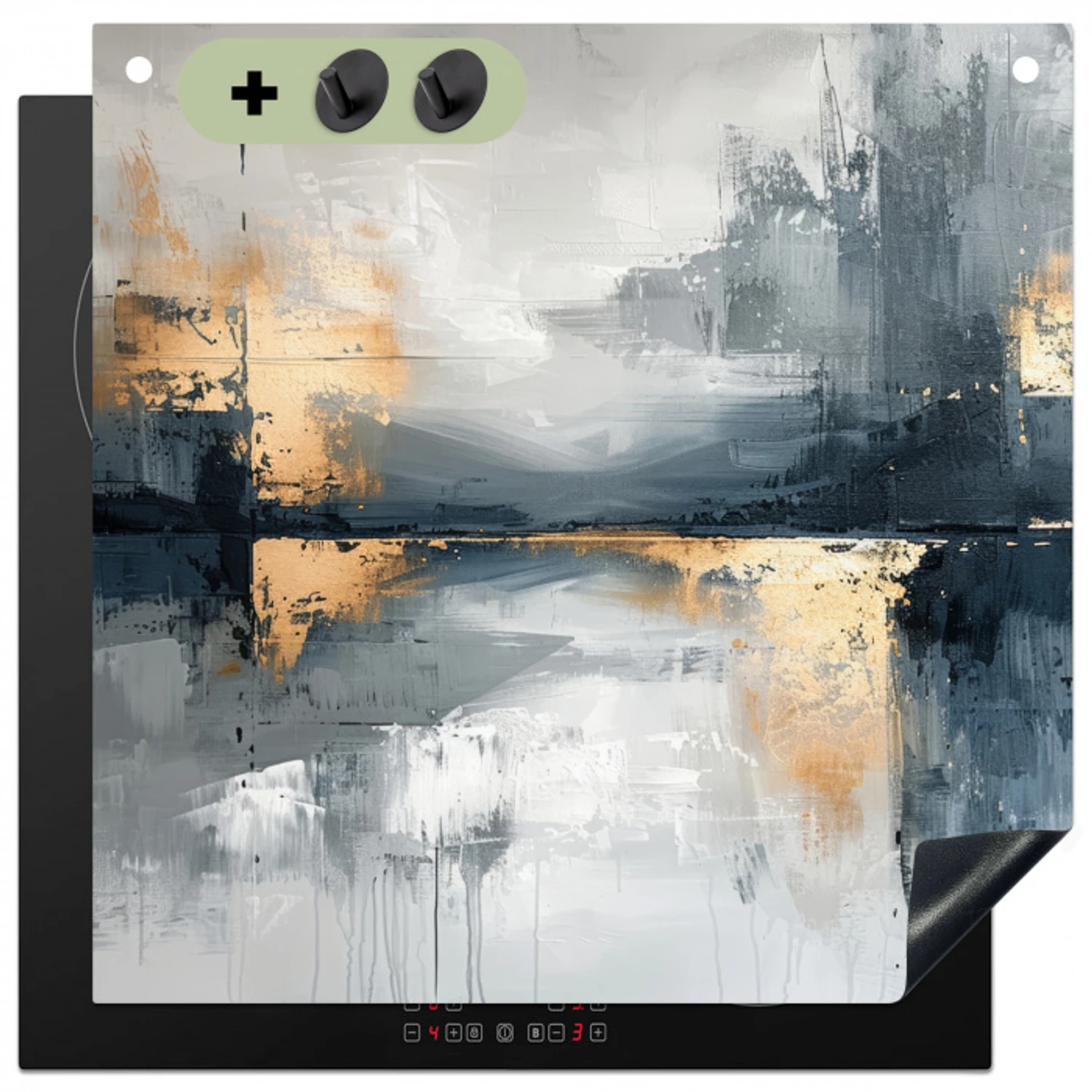 Kunst - Grijs - Goud - Abstract Inductie beschemer met haakjes middel -3d