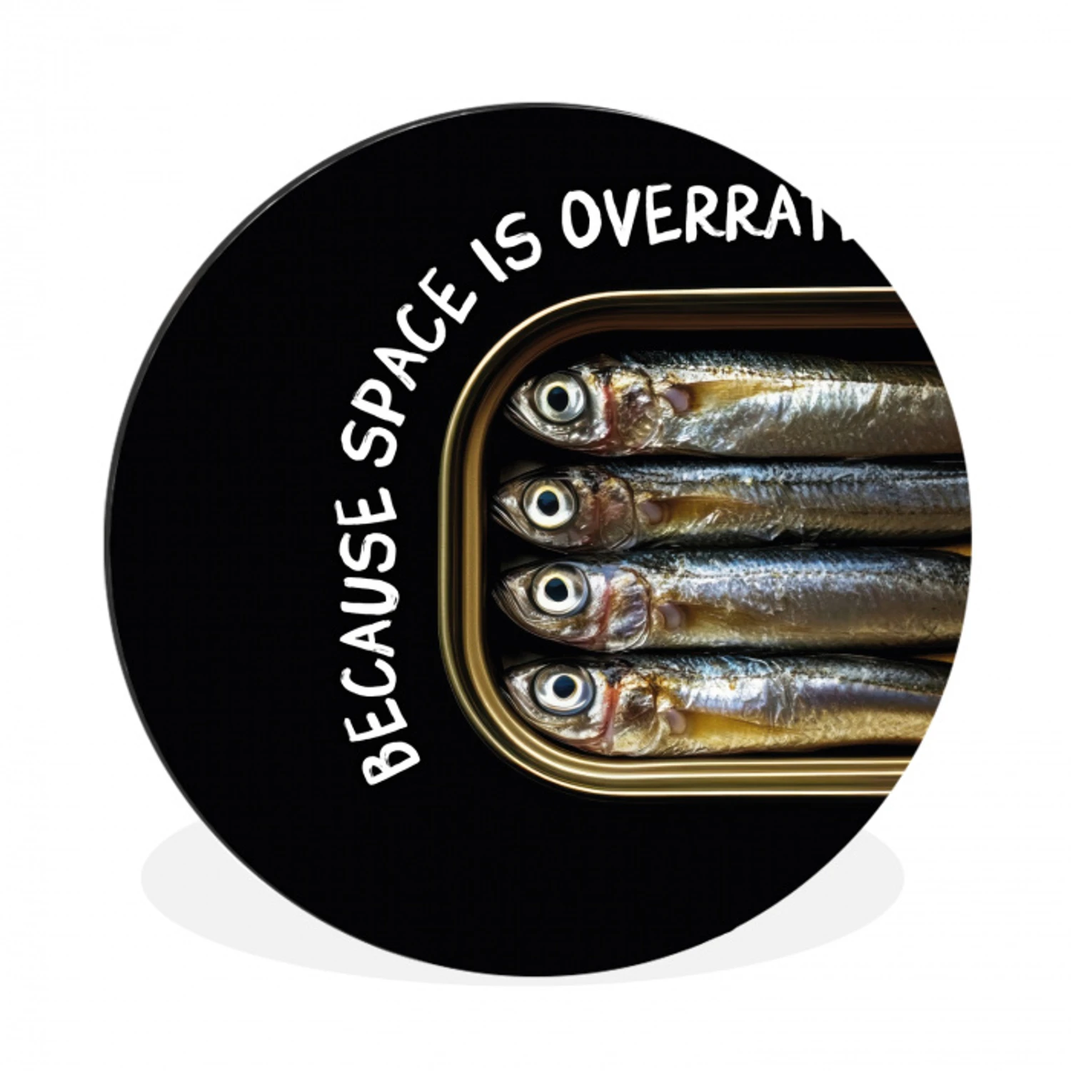 Sardines - Tekst - Vis - Blik Wandcirkel aluminium klein -3d