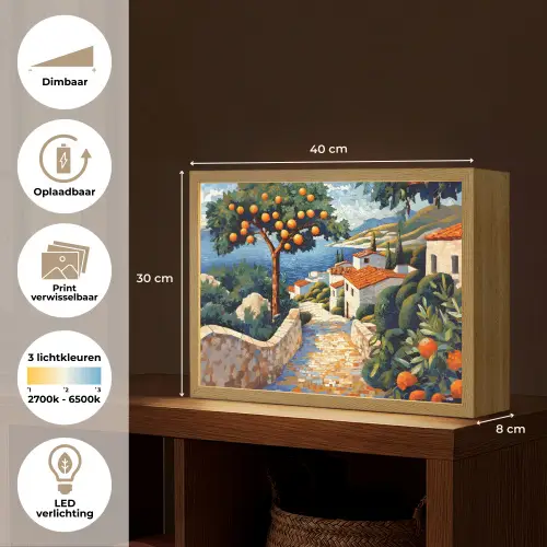 Huizen - Mozaïek - Sinaasappelbomen - Zee Light Box met batterij (Wandlamp) middel -USP_websiteoverzichtNL