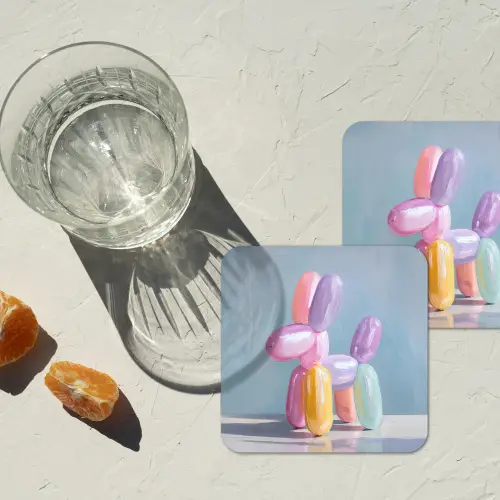 Dier - Ballon - Pasteltinten - Glanzend onderzetter kurk middel -sfeer4