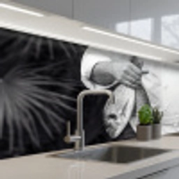 Vissen - Chef - Zwart - Wit keuken achterwand 2 middel -3d_schuin