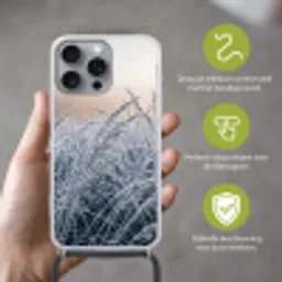 Rijp - Gras - Kristallen - Winter - Minimalistisch Hoesje iPhone 16 Pro Max met koord klein -sfeer2_NL