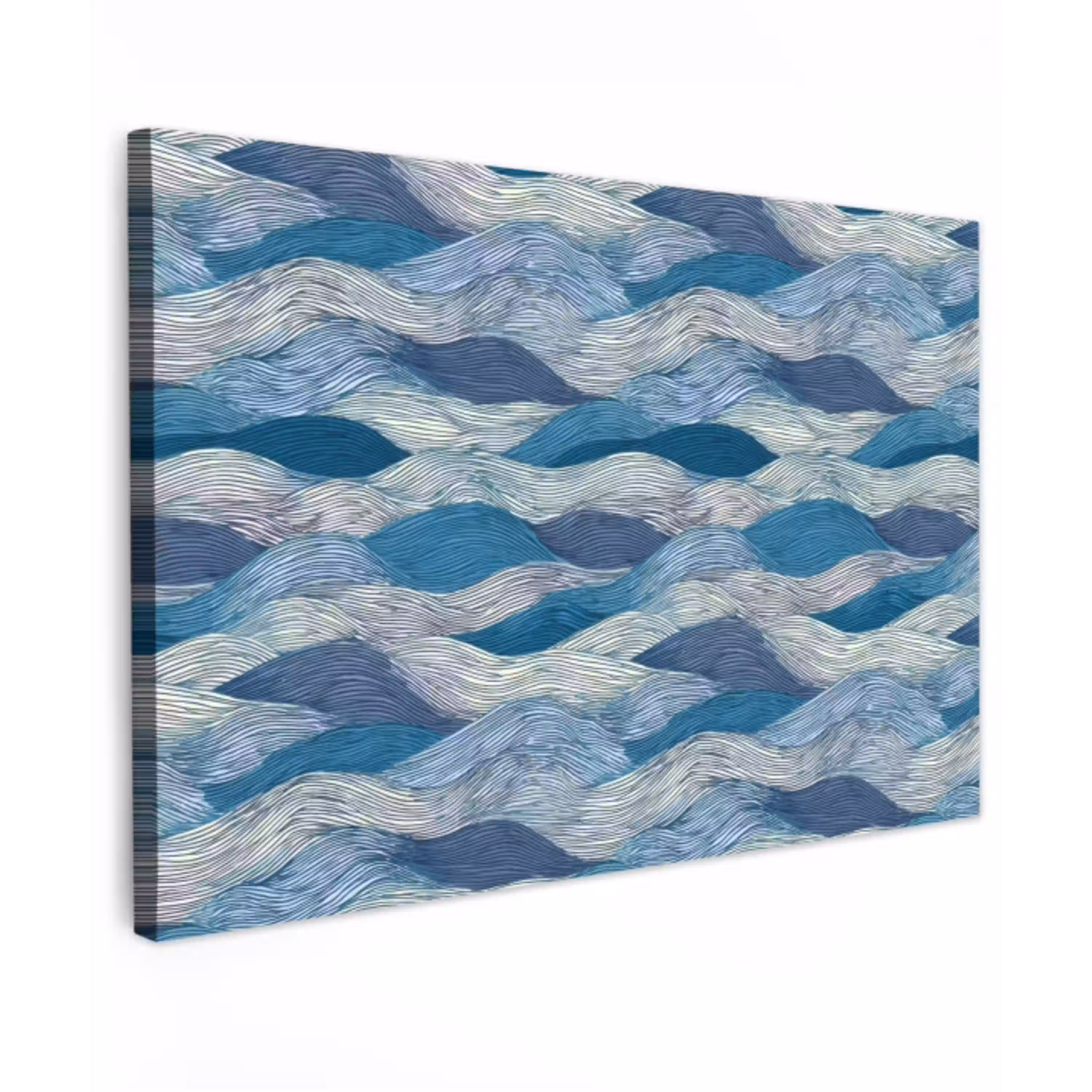 Getekend - Blauw - Wit - Golvend - Streepjes canvas 2cm klein 34 -z3d