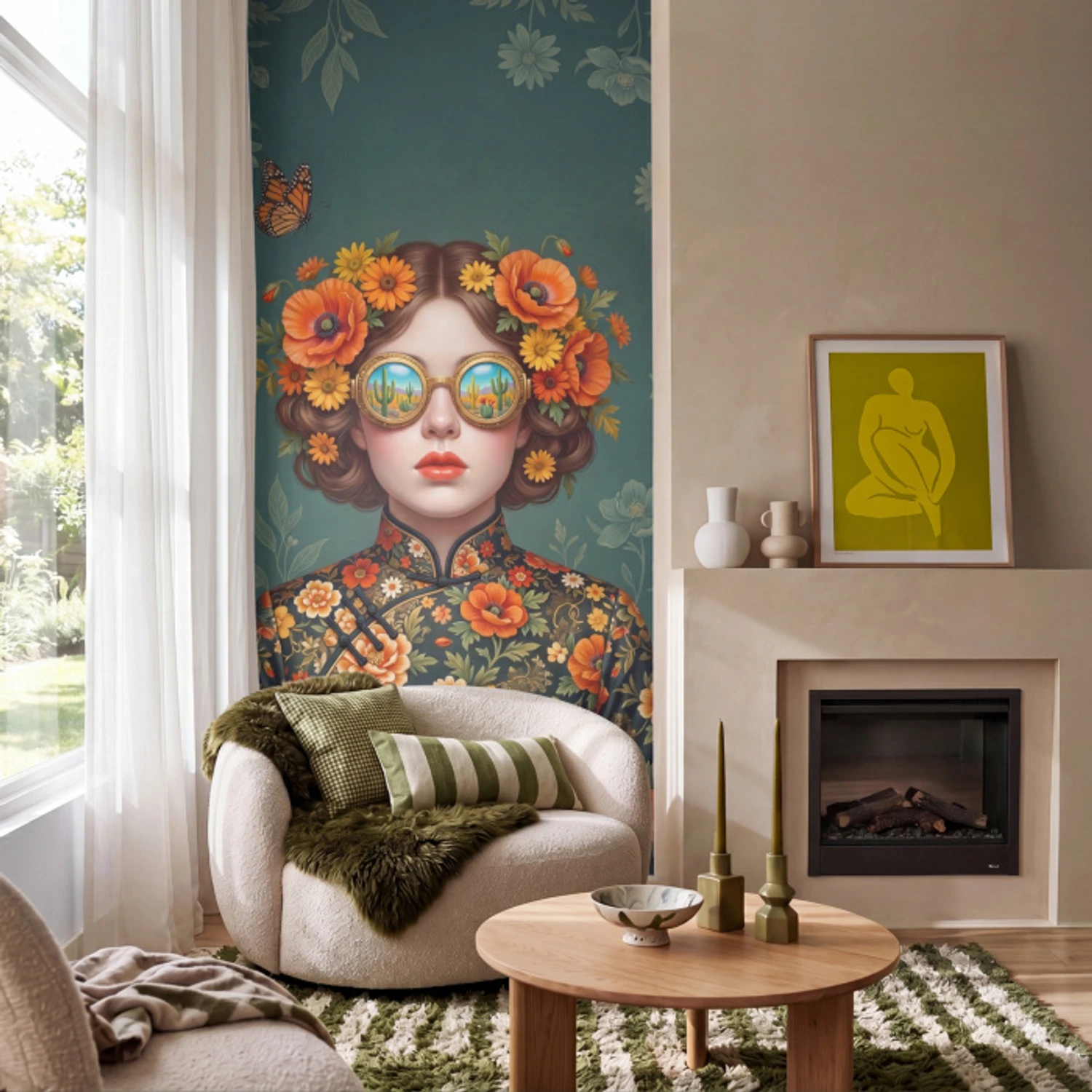 Portret - Vrouw - Kleurrijk - Expressief Behang Vlies klein -sfeer2