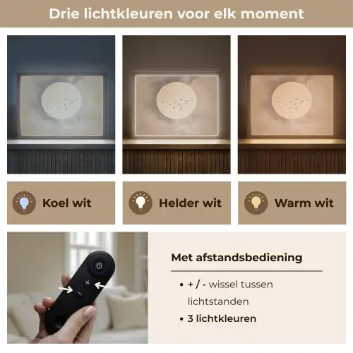 Vogel - Beige - Japandi Light Box met batterij (Wandlamp) middel -USP_lichtkleurNL