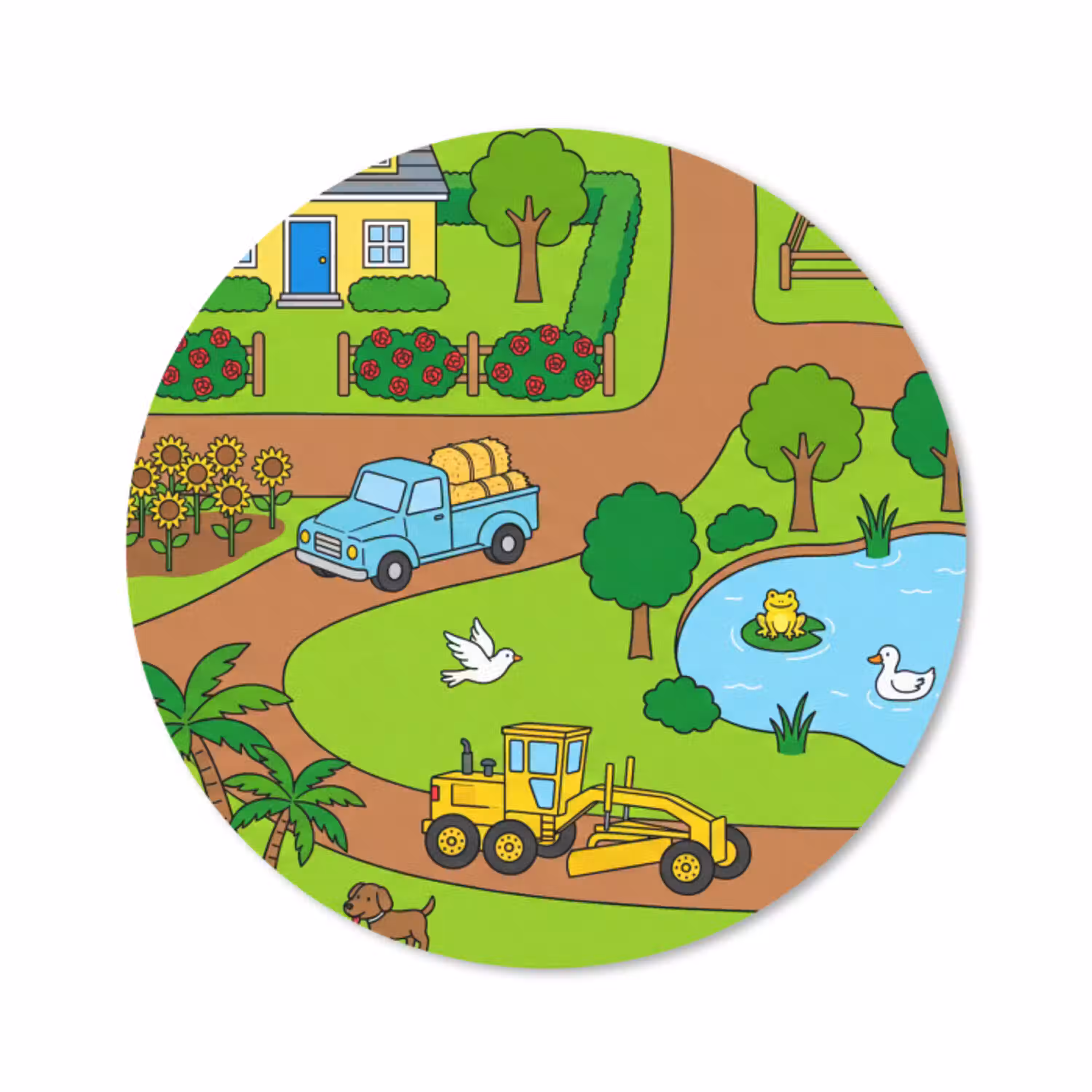 Platteland - Dieren - Cartoon Muismat rond klein -3d