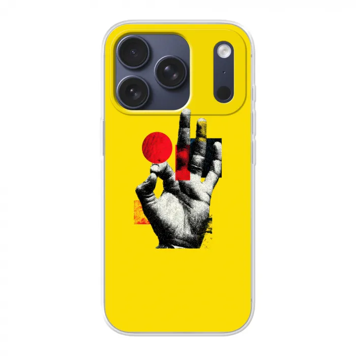 Hand - Rode cirkel - Geel Telefoonhoesje iPhone 17 Pro klein -3d