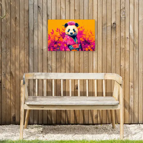 Kimono - Roze - Panda - Bloemenkroon Tuinposter op houten frame 2 cm dik klein -sfeer4