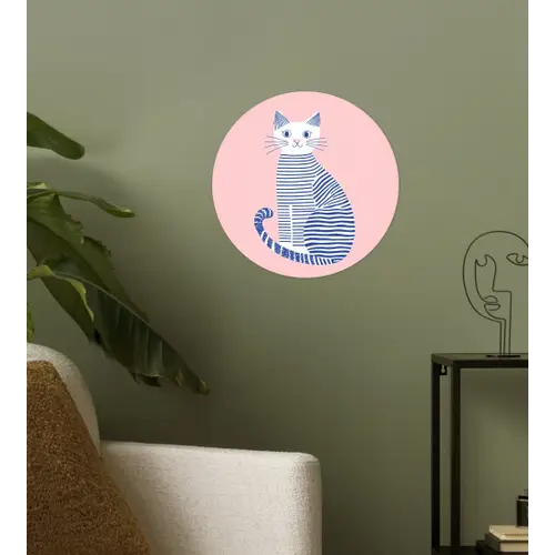 Kat - Illustratie - Minimalistisch - Roze Wandcirkel behangsticker klein -sfeer2