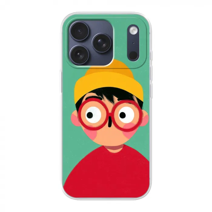 Jongen - Cartoon - Bril - Muts Telefoonhoesje iPhone 17 Pro klein -3d