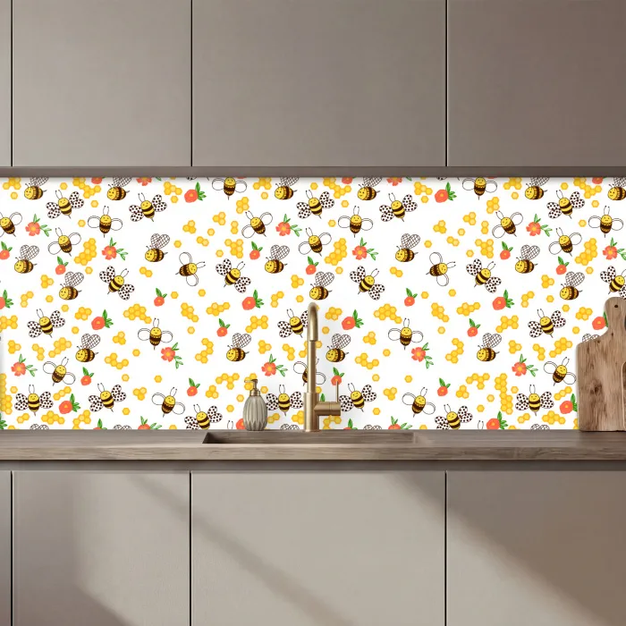 Honing - Bij - Bloemen - Patronen - Lente keuken achterwand 2 middel 871 zz_3dshopping