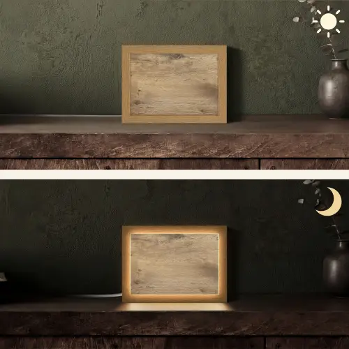 Hout - Bruin - Houtlook Light Box met kabel (Tafellamp) klein -sfeer3