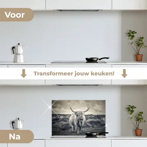 Schotse hooglander - Dieren - Wolken - Koe - Natuur keuken achterwand spatscherm klein -voor_na_NL