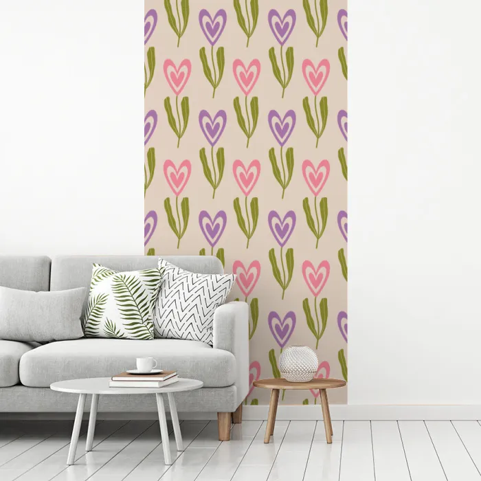 Bloemen - Hartjes - Patroon fotobehang vinyl groot 64 -woonkamer