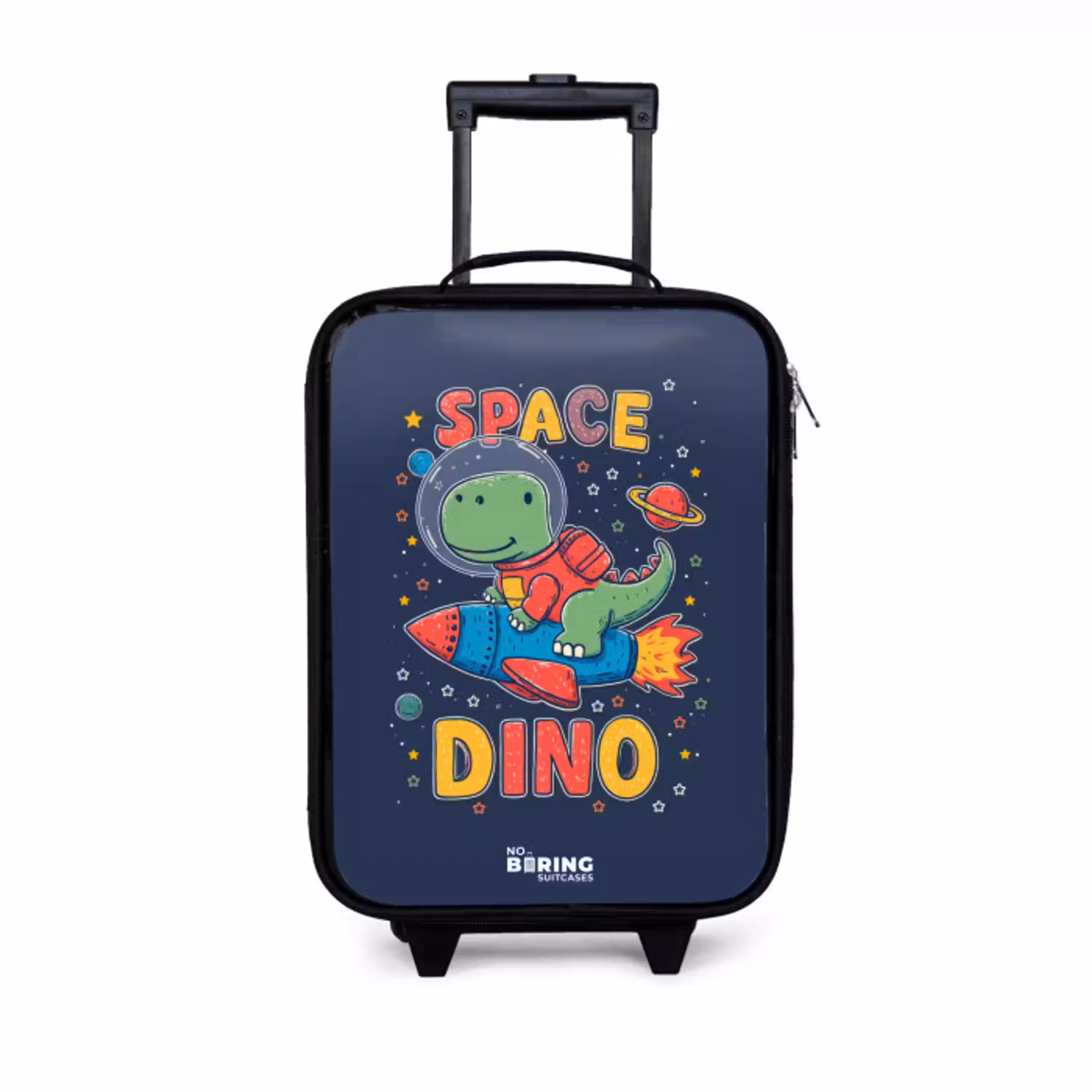Dino - Groen - Raket - Sterren Kinderkoffer - Zwart klein -3d