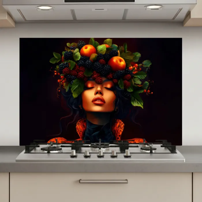 Vrouw - Zwart - Bessen - Bramen - Appels keuken achterwand spatscherm klein -3d_website