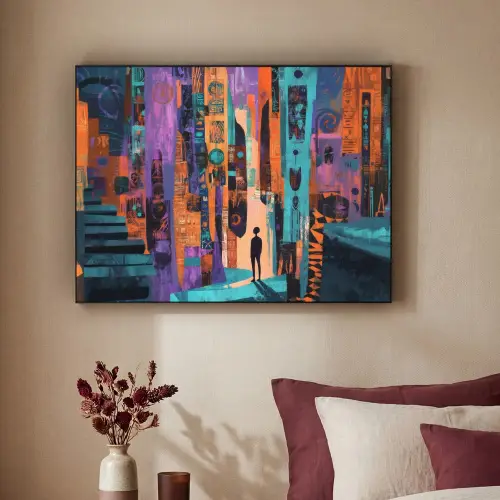 Abstract - Figuren - Kleurrijk Textielframe zwart klein -sfeer1