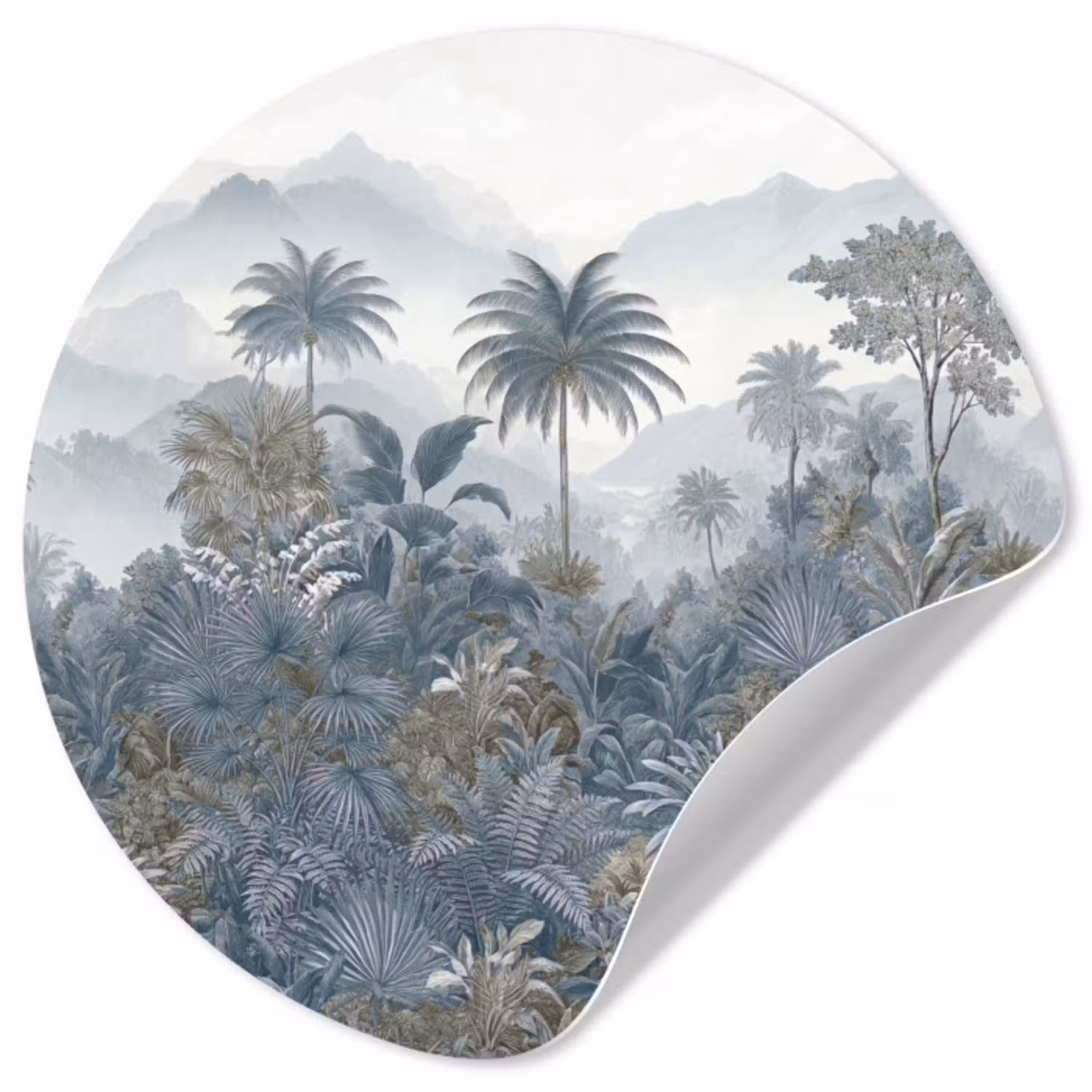 Jungle - Landschap - Blauw Wandcirkel behangsticker klein -3d