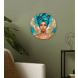 Portret - Vrouw - Schilderij - Blauw - Goud - Expressief Wandcirkel kunststof plaat 5mm dik klein -sfeer3