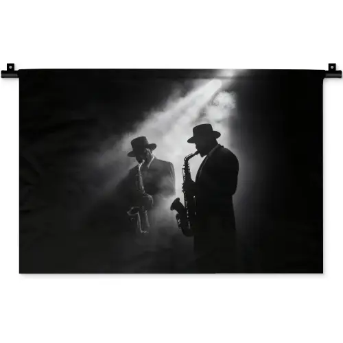 Saxofonisten - Hoeden - Rook - Licht Wandkleed katoen klein -zz3d