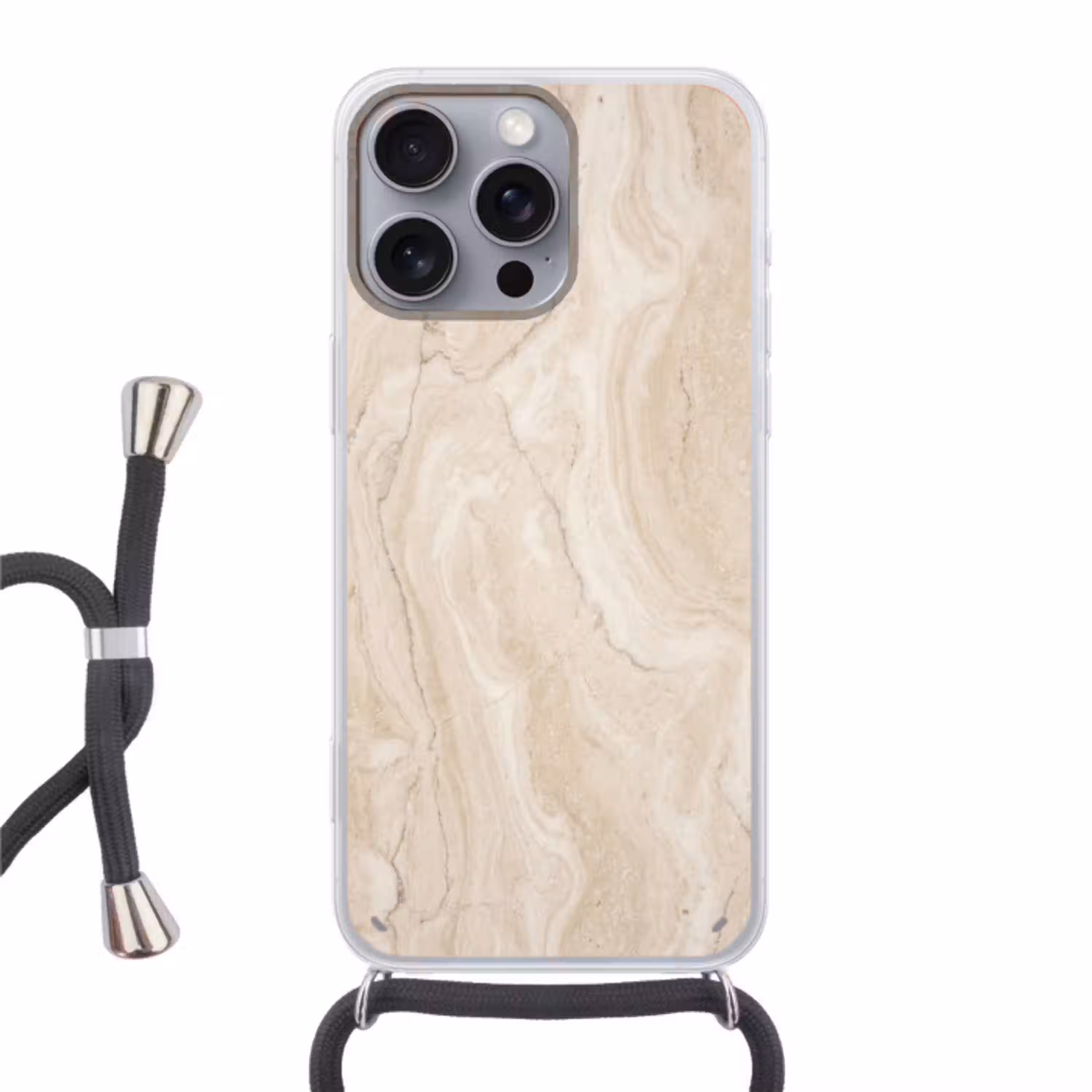 Marmer - Patroon - Beige - Steen - Abstract Hoesje iPhone 16 Pro Max met koord klein -3d