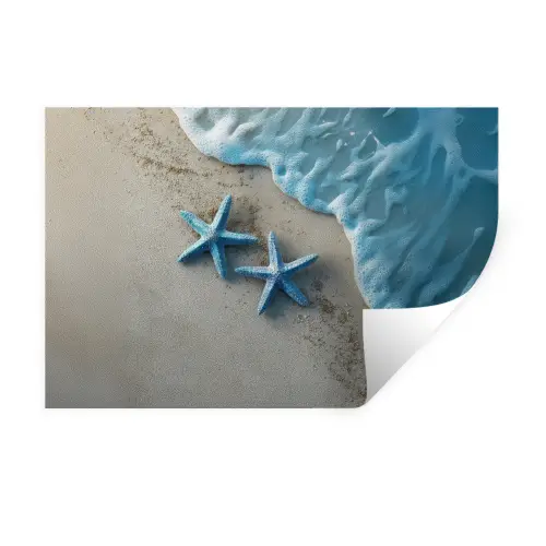 Zeesterren - Zand - Zee - Blauw Muursticker klein -3d