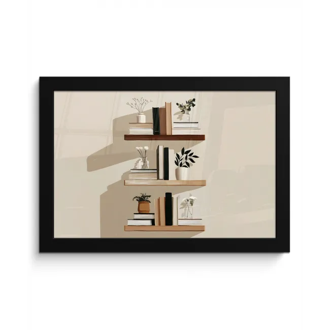 Plankjes - Boeken - Vaasjes - Planten fotolijst zwart zonder passe partout klein -3d