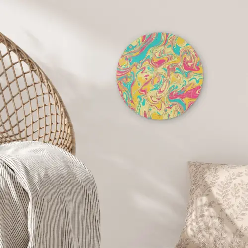 Geel - Roze - Blauw - Retro Akoestische PET Vilt - Rond klein -sfeer4