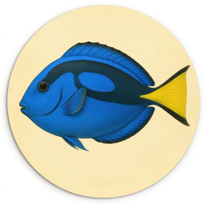 Blauw - Dory - Vis - Staartvin Wandcirkel kunststof plaat 5mm dik klein -3d