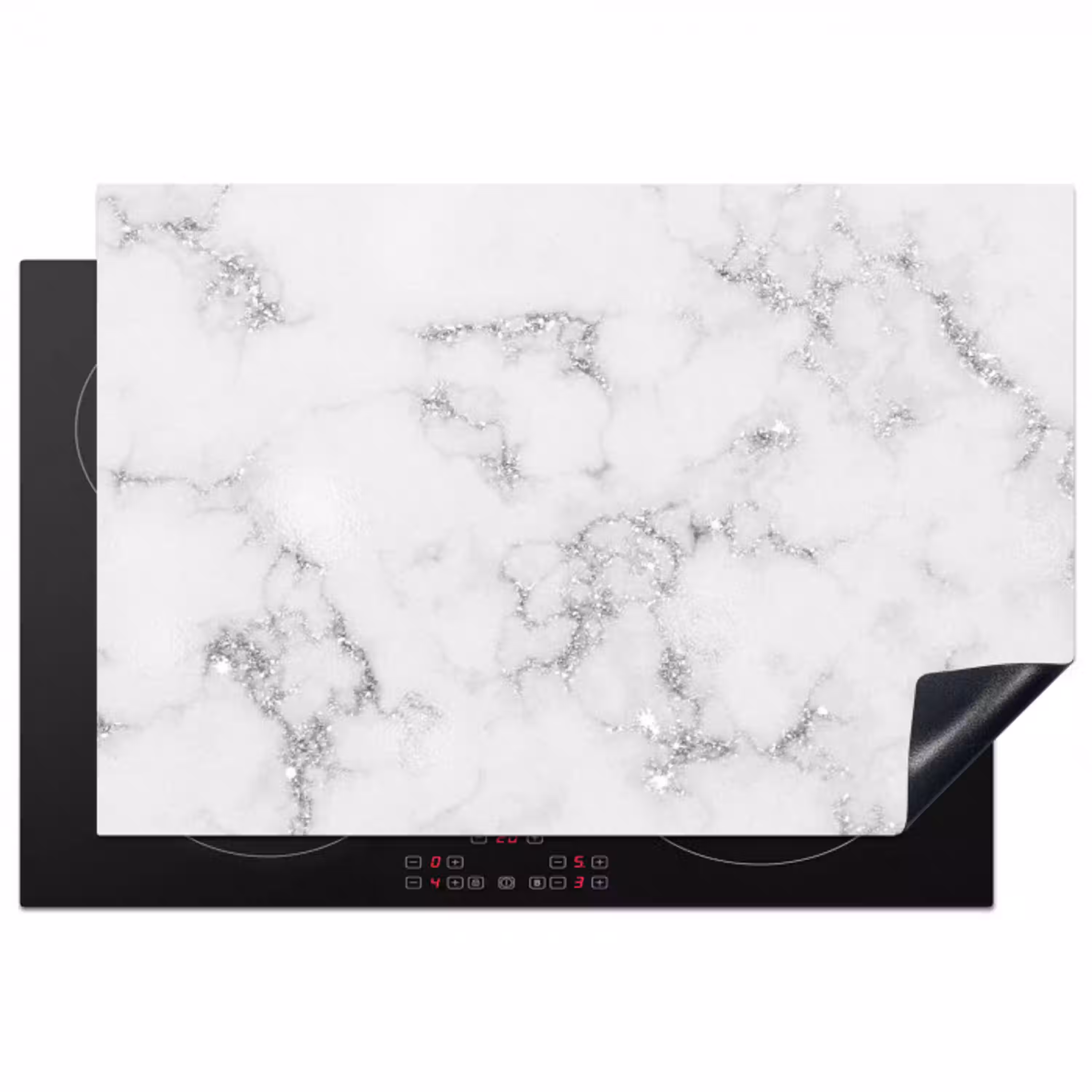 Zilveren Scherven in Wintermarmer Inductie beschermer vinyl 3mm klein -3d