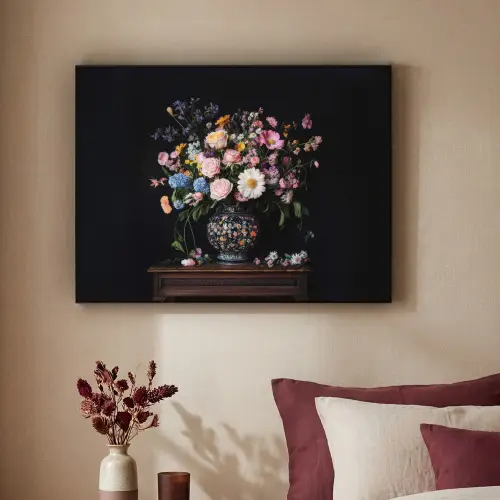 Bloemenvaas - Hout - Bloemen - Boeket Textielframe - compleet frame klein -sfeer1