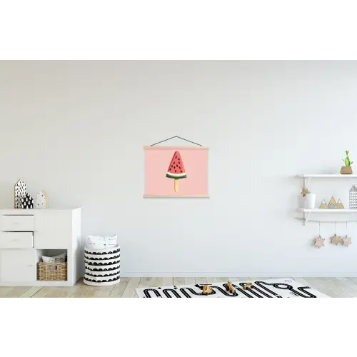 Watermeloen - Ijsje - Pitjes - Rood textielposter latten blank klein -kinderkamer