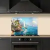 Zeilboot - Rotsen - Kust - Huizen keuken achterwand spatscherm klein -sfeer1