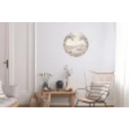 Rivierlandschap - Bergen - Natuur - Vintage - Beige Wandcirkel aluminium klein -woonkamer