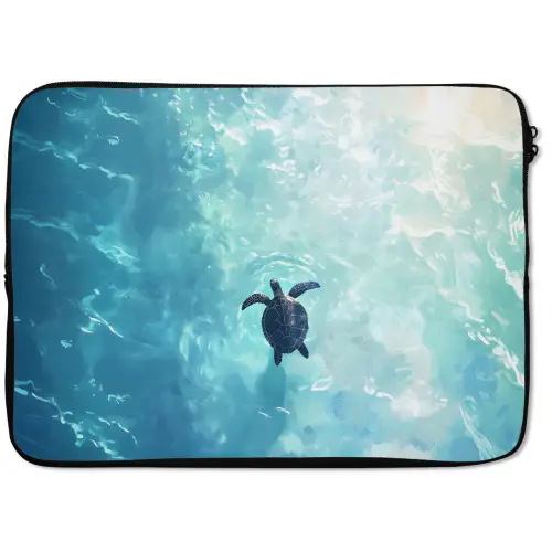 Schildpad - Zee - Blauw - Schittering laptophoes neopreen klein -zkaufland3dotto