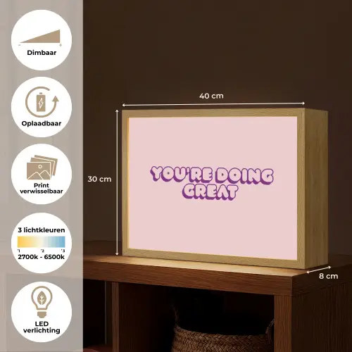 You're doing great - roze - 3D Light Box met batterij (Wandlamp) middel -USP_websiteoverzichtNL