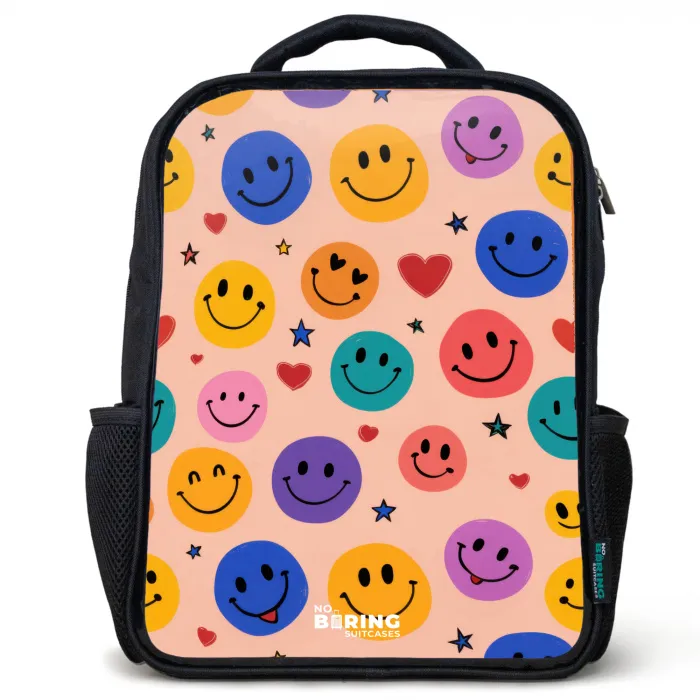 Vrolijk Smiley-patroon Rugzak - Zwart middel -3d