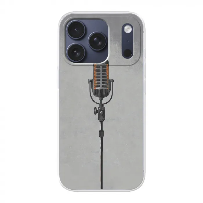 Microfoon - Vintage - Illustratie - Grijs Telefoonhoesje iPhone 17 Pro klein -3d