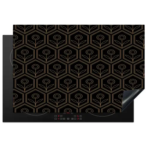 Zeshoek - Zwart - Goud - Bloem Inductie beschermer vinyl 3mm klein 276 -3d