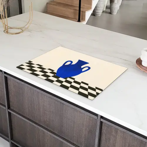 Vaas - Blauw - Geblokt - Modern Inductie beschermer vinyl 3mm klein -sfeer8